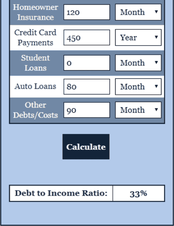 Debt to Income Ratio Calculator Debt Calculator