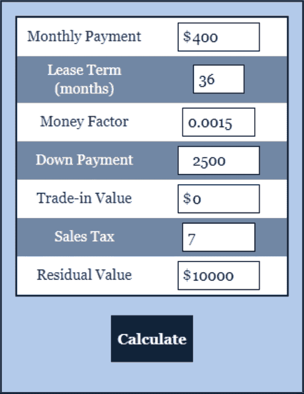 Car Lease Monthly Payments Calculator Car Payment Calculator