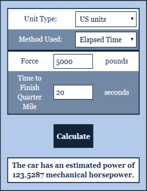 Engine Horsepower Calculator Car Performance Calculator
